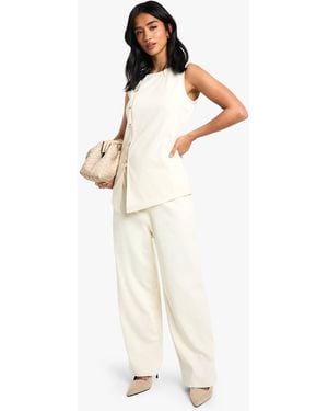 Boohoo Petite Cord Wide Leg Trouser - White