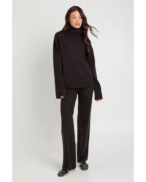 Boohoo Tall Super Soft Roll Neck Oversized Sweater And Wide Leg Trouser Co-Ord - Blue