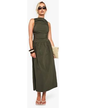 Boohoo Ruched Drop Waist Sleeveless Midaxi Dress - Green