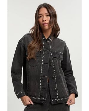 Boohoo Studded Oversized Denim Jacket - Black