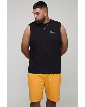 BoohooMAN Plus Drop Armhole Landscape Print Tank & Relaxed Short Set - Blue