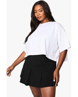 Boohoo Plus Bengaline Pleated Mini Skirt - White