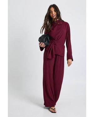 Boohoo Woven Drape Long Sleeve Blouse & Trouser Co-Ord - Red