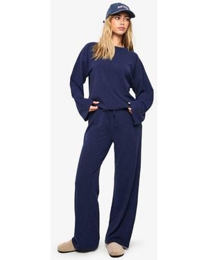 Boohoo Crinkle Oversized Top And Wide Leg Trouser Co-Ord Set - Blue