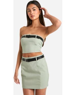 Boohoo Belt Detail Mini Skirt - Green