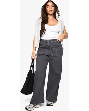 Boohoo Plus Cotton Twill Drawstring Waist Wide Leg Trouser - Blue