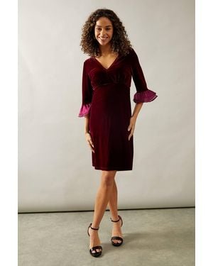 Wallis Occasion Velvet Pleated Cuff Mini Dress - Red