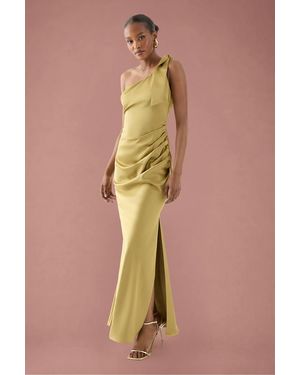 MissPap Asymmetric Shoulder Bow Detail Bridesmaid Dress - Metallic