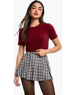 Boohoo Flannel Pleat Mini Skirt - Red