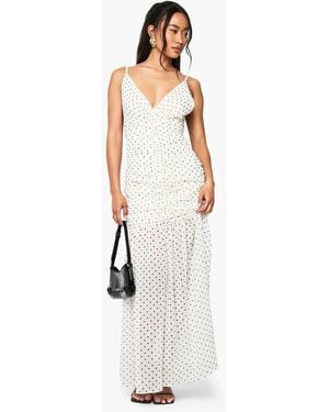 Boohoo Polka Dot Ruched Plunge Maxi Dress - White
