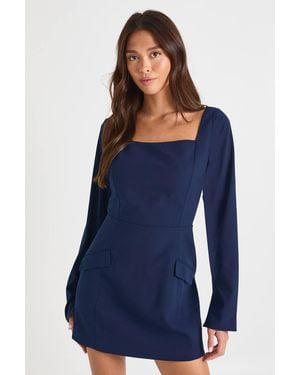 Boohoo Tailored Square Neck Shift Dress - Blue