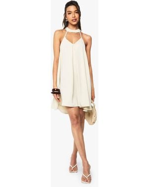 Boohoo Linen Look Scarf Detail Swing Mini Dress - White