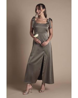 Oasis Petite Satin Tie Shoulder Midi Bridesmaid Dress - Blue