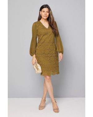 Wallis Occasion Lace Pleat Sleeve Shift Dress - Green