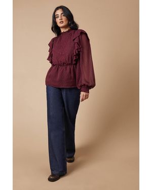 Oasis Embroidered Dobby Chiffon Blouse - Pink