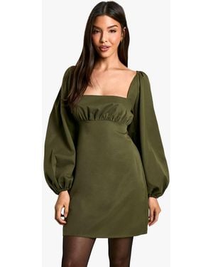 Boohoo Long Sleeve Puff Mini Dress - Green