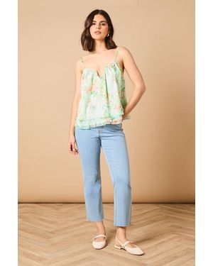 Oasis Printed Frill Detail Babydoll Cami Top - Blue