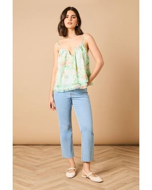 Oasis Printed Frill Detail Babydoll Cami Top - Blue