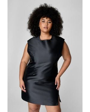 Nasty Gal Plus Structured Satin Shoulder Pad Side Split Dress - Black