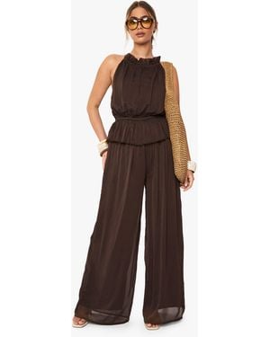 Boohoo Pantalón Palazzo De Chifón Fruncido - Marrón