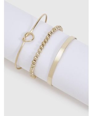 Boohoo Knot Bangle Bracelet 3 Pack - Metallic