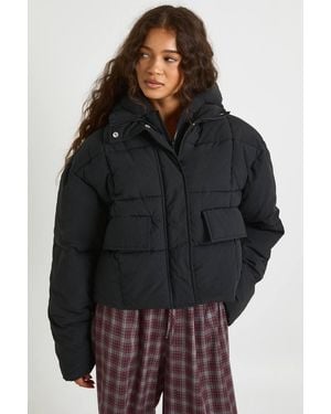 Boohoo Hooded Textured Puffer Jacket - Black