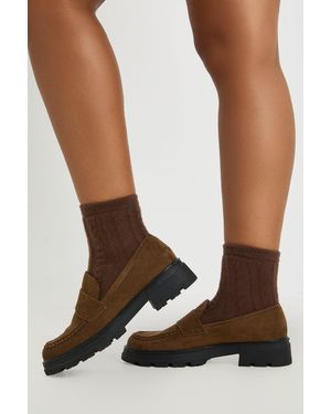 Boohoo Cable Knit Cozy Socks - Brown