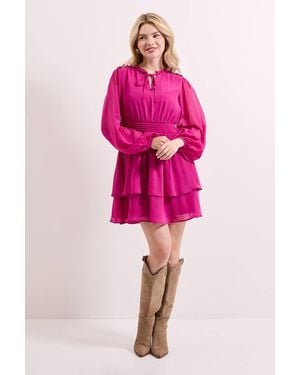 Dorothy Perkins Tie Neck Tiered Skirt Mini Dress - Pink