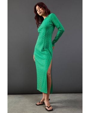 Warehouse Jersey Jacquard Slash Neck Scoop Back Midi Dress - Green