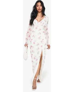Boohoo Floral Chiffon Plunge Maxi Dress - White