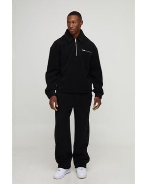 BoohooMAN Oversized Wool Look 1/4 Zip Overhead Shirt Jacket - Black