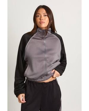 Boohoo Tricot Contrast Paneled Track Jacket - Gray