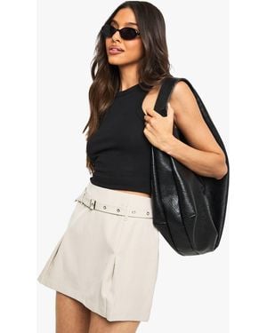 Boohoo Tailored Belted Tennis Mini Skirt - Natural