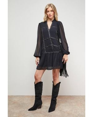 Oasis Chiffon Hand Embellished Trim Mini Dress - Brown