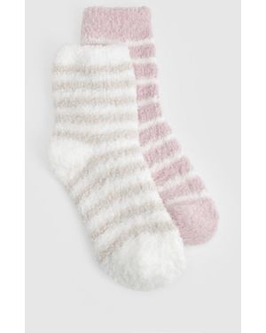 Boohoo Striped Fluffy Socks 2 Pack - White
