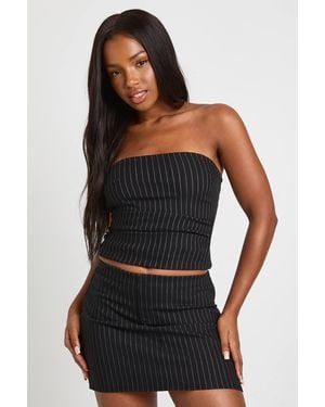 Boohoo Pinstripe Bengaline A Line Mini Skirt - Black