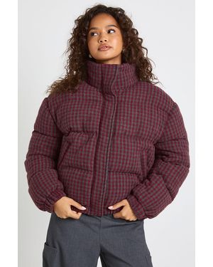 Boohoo Check Funnel Neck Puffer Jacket - Morado