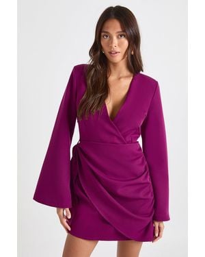 Boohoo Tie Waist Collarless Draped Blazer Dress - Purple