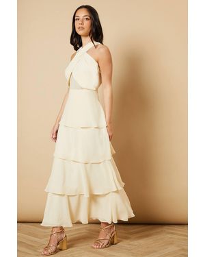 Oasis Halter Neck Chiffon Tiered Maxi Dress - Natural
