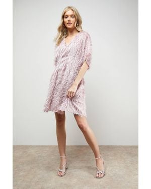 Oasis Fringed V Neck Batwing Mini Dress - Pink