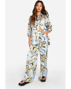 Boohoo Paisley Satin Wide Leg Trouser - White