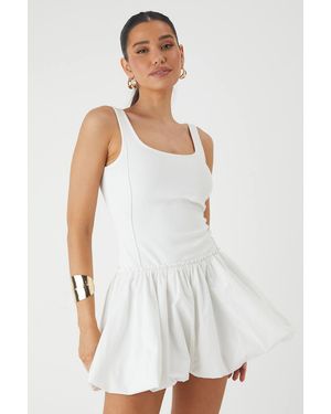 MissPap Square Neck Puffball Mini Dress - White