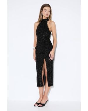 MissPap Premium Shimmer Tinsel Midi Dress - Black