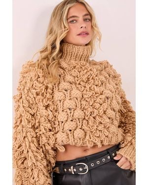 Nasty Gal Loopy Bobble Mix High Neck Cropped Sweater - Brown