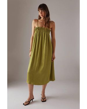 Warehouse Crushed Satin Strappy Midi Dress - Green