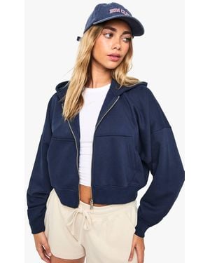 Boohoo Boxy Balloon Sleeve Oversized Zip Through Hoodie - Blue