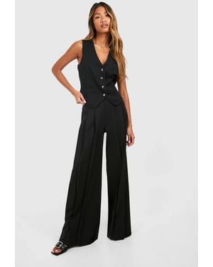 Boohoo Extreme Pleat Wide Leg Pants - Black