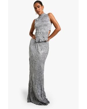 Boohoo Crinkle Marl Maxi Skirt - White