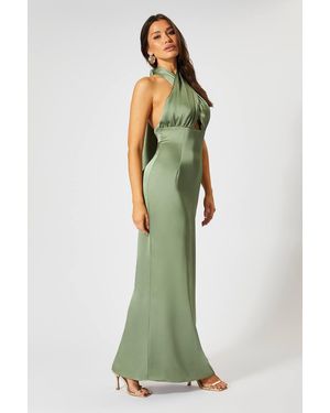 MissPap Satin Wrap Multi Way Maxi Dress - Green