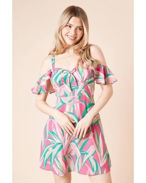 Dorothy Perkins Palm Tie Front Cold Shoulder Mini Dress - Multicolor